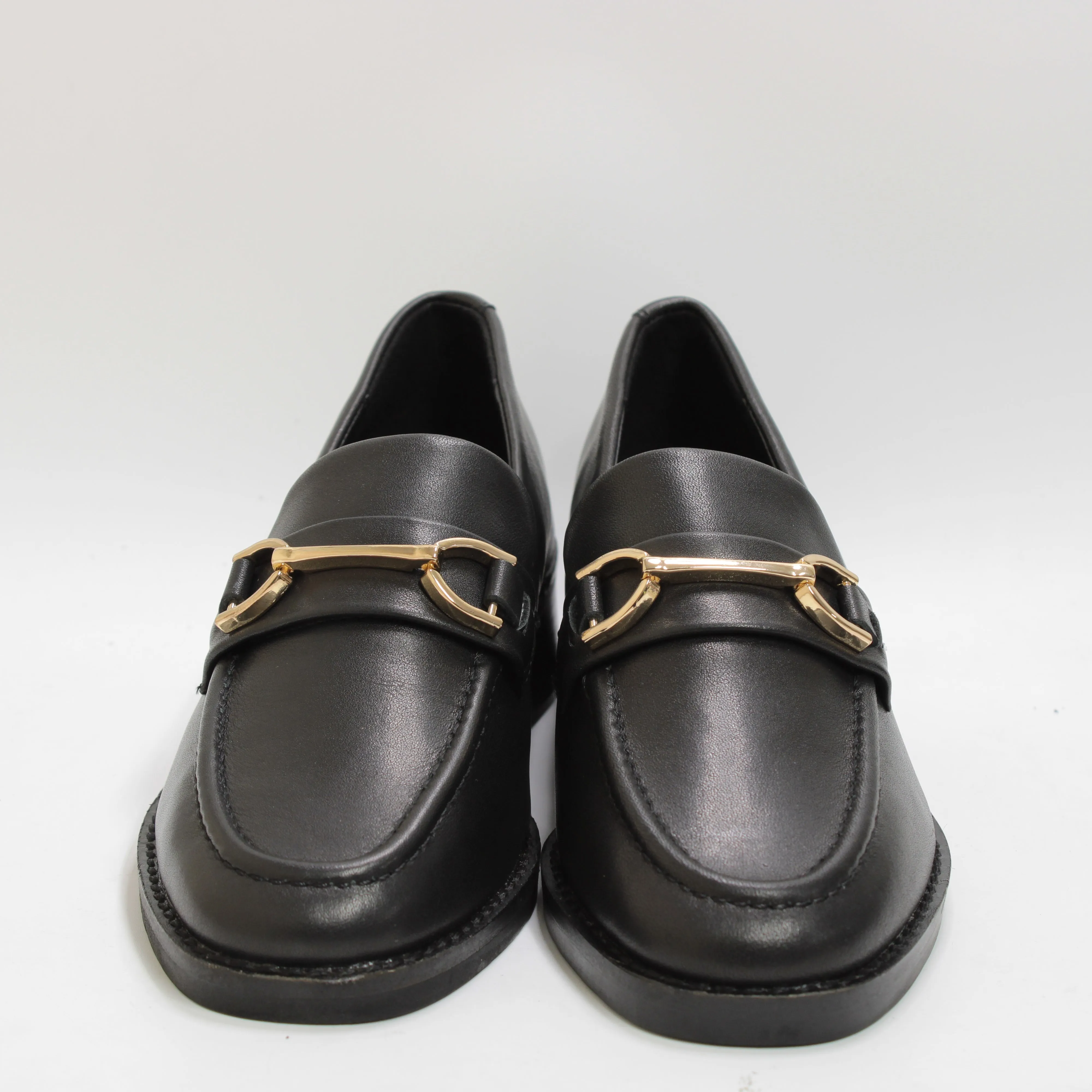 Womens Office Flair Patent Leather Heel Loafers Black Leather